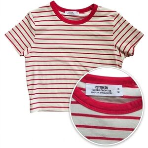 Cotton On Micro Crop Ringer Tee – Red & White Stripes
